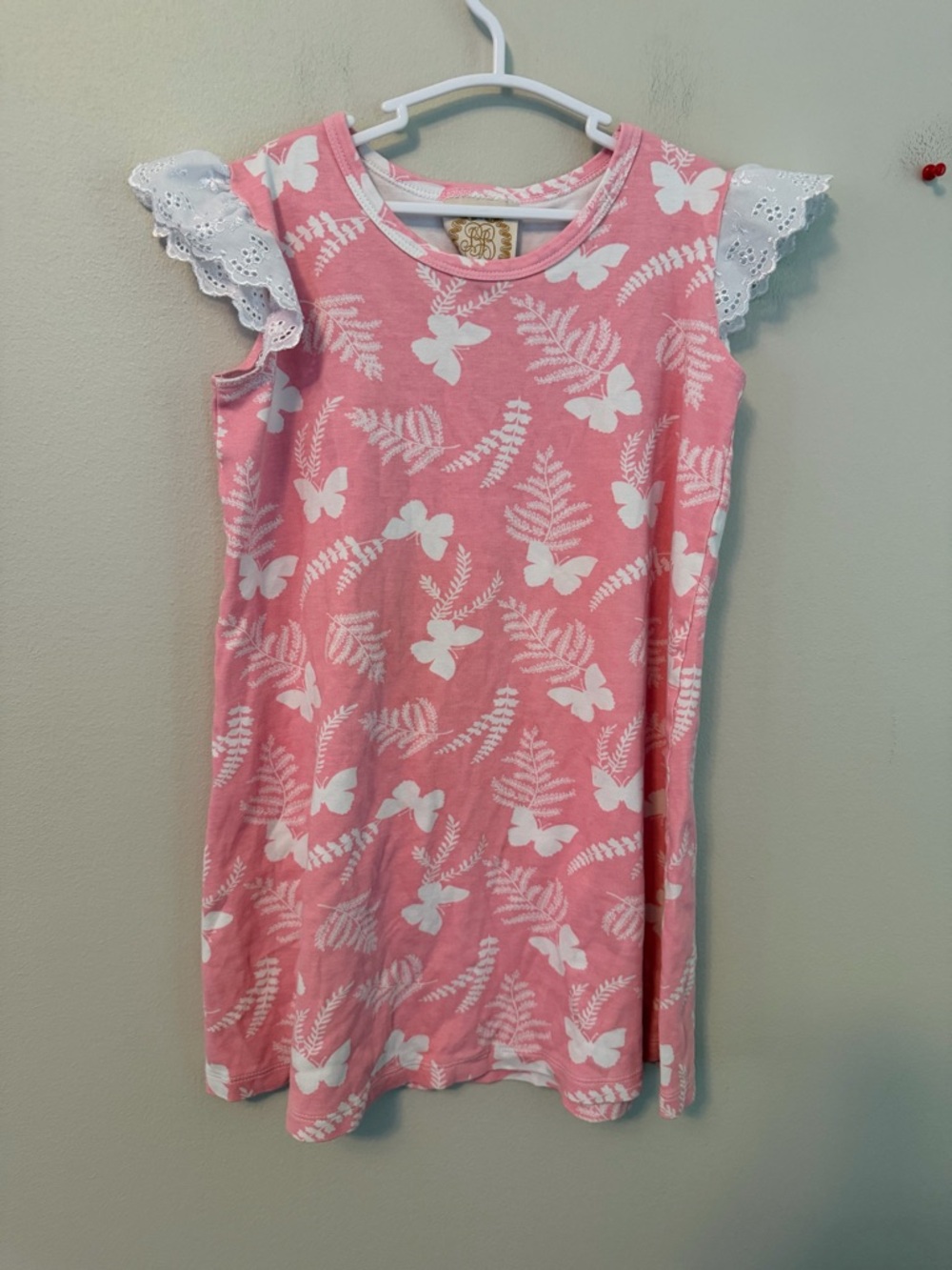 The Beaufort Bonnet Company Pink Butterfly & Fern Dress with Lace Trim